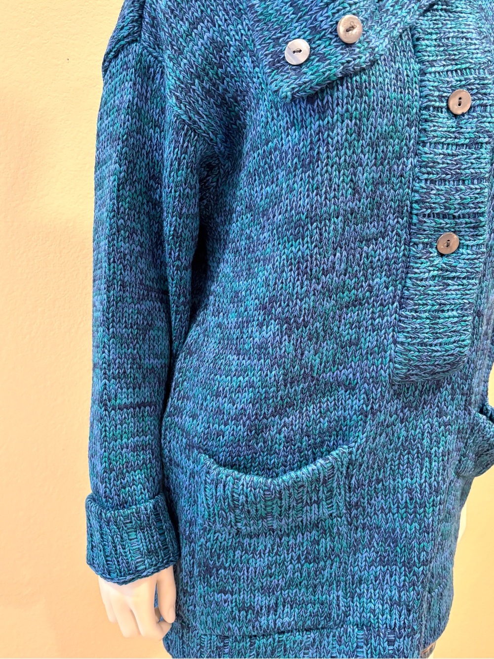 Vintage Joan Vass Knitted Tunic Sweater Size M Blue Green Pockets Acrylic Wool - Picture 9 of 14